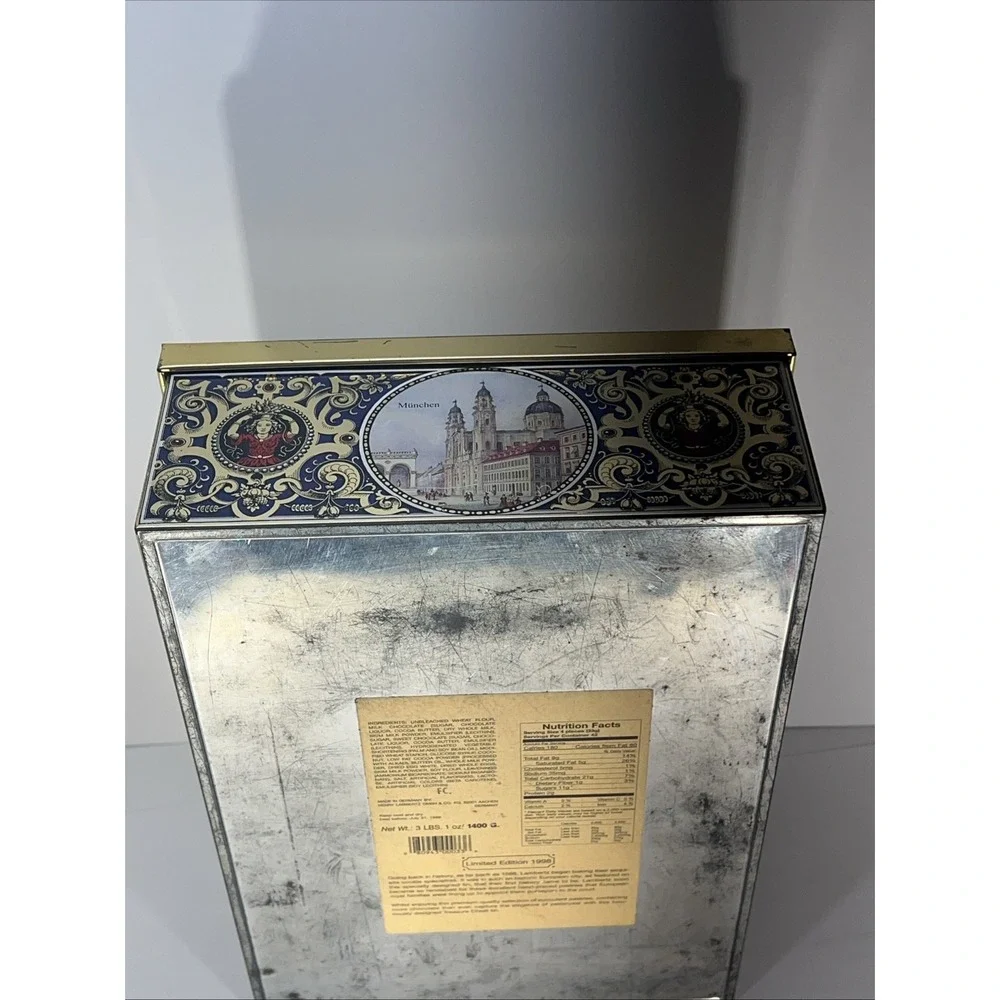 Henry Lambertz GMBH‎ & Co Tin Biscuit Box Hinged Chest 1998 Aachen Germany 14.5